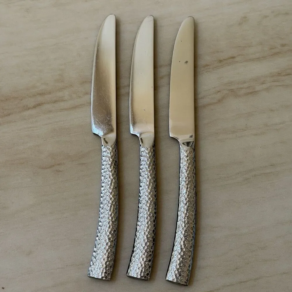 3pc Pier 1 Imports Hammered Dinner Knives 9” Stainless